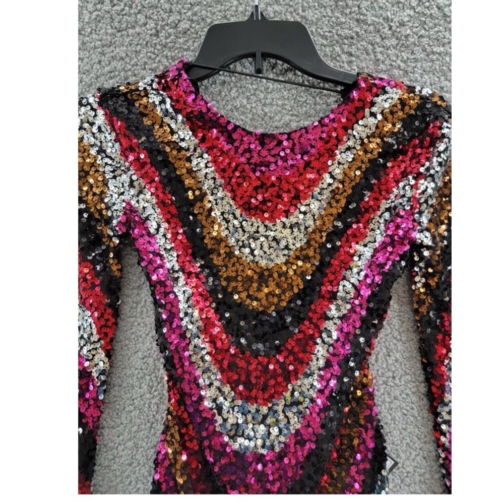 B DARLIN Sequined‎ Low-Back Mini Dress Juniors XS Multi Crew Neck Long Sleeve - Picture 4 of 12